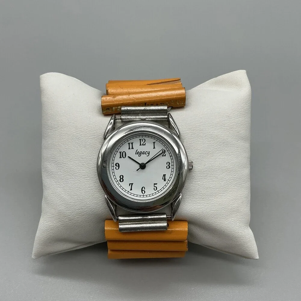 Stroke Of Art Legacy Womens Watch 31mm White Dial Yellow Pencil Band New Battery